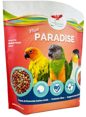 Scenic Mix Paradise Medium Parrot Food - 3.5 lb Bag - 1/4 Bird Pellets - Complete Nutrition for Sun Conures, Pionus, Senegals, Caiques & More
