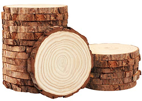 Kurtzy Naturbelassene Holzscheiben (20Stk) - Unbehandelte Baumstamm Scheiben Rund mit 10-11cm Durchmesser 10mm dick, Rustikale Holzplatten Natur mit Rinde für DIY, Deko, Basteln, Hochzeit, Weihnachten