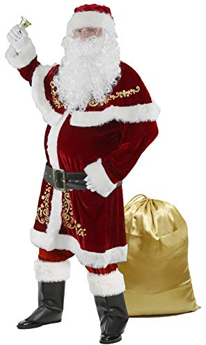 Ahititi Weihnachtsmann Kostüm für Männer 12 Stk Set Weihnachtsfeier Cosplay für Erwachsene Roter Deluxe Samt Weihnachtsmann-Anzug 2XL