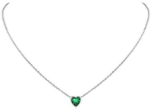 Suplight Collana Donna Argento Ciondolo Cuore Punto Luce Collana Argento Sterling 925 con Pietra di Nascita Smeraldo di Maggio Punto Luce Verde Regalo per Donna Natale Compleanno