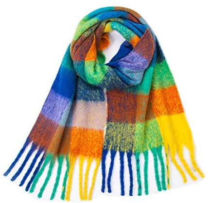 Young_Me Bufanda de cachemira para mujer, bufanda de invierno cálida, bufanda a cuadros de colores grandes - Verde -