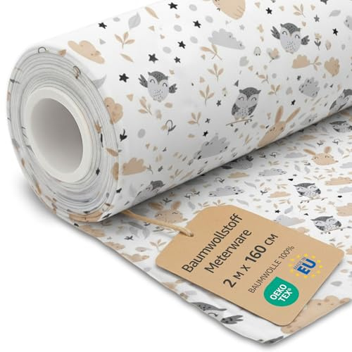 Tela algodon por metros 2M x 160 cm - Telas para costura patchwork decoracion y manualidades Ideal para ropa hogar disfraces y proyectos de costura creativa Oeko-Tex Búhos