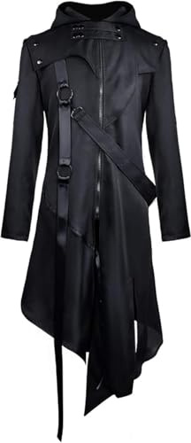 Feynman Chaqueta gótica para hombre, estilo vintage frack steampunk, victoriano de longitud media, punk chaqueta de carnaval cosplay, chaqueta con capucha negro 4XL