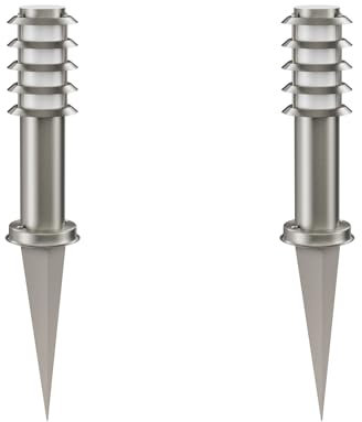 ledscom.de 2 pz. luce da sentiero/bitta luminosa/luce da giardino PORU con picchetto a terra per esterni, IP44, griglia, 39cm, acciaio inox, 1 x E27 max. 60W
