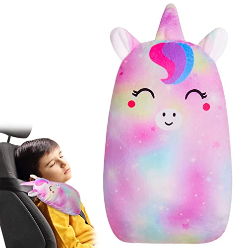 Beinou Kinder Gurtpolster Autogurt Polster Schlafkissen, Plüschiger Gurtschutz Auto Sicherheitsgurt Kissen Einhorn, weicher Kopf Schulterstützkissen Mädchen Jungen Reisen