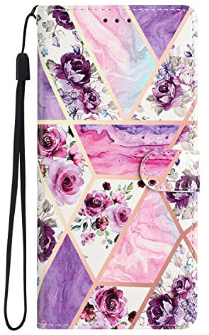 Samsung A6 2018 Case Flip Shockproof PU Leather Wallet Cover with Stand Magnetic Card Holder TPU Bumper Folio Slim Fit Protective Phone Case for Samsung Galaxy A6 2018 Purple Floral