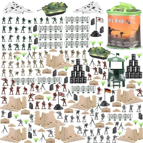 Boderam 250 st armé män armé soldat plastleksaker, militära actionfigurer lekset barn militär soldathink med tankar, flygplan, soldatfigurer och tillbehör för pojkar flickor