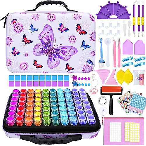 YUTUY 5D Diamond Painting Zubehör Boxen,70 Diamond Painting Aufbewahrungsbox mit Koffer Trichter Pinzette Trichter Stickers,für Strass Perlen Nägel DIY Handwerk