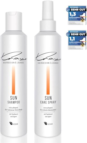 Knaus SUN CARE Set – Shampoo & 2-Phasen Leave-In Spray | Schutz & Regeneration für Sommerhaare | Mit Panthenol & Agavenextrakt | UV-Schutz, Feuchtigkeit & Pflege gegen Chlor und Salzwasser