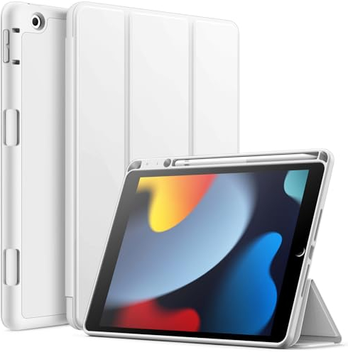 JETech Hülle für iPad 10,2 Zoll Modell 2021/2020/2019 (9./8./7. Generation) mit Stifthalter, Dünne Tablet Schutzhülle mit Weicher TPU Rückseite, Auto Wachen/Schlafen (Weiß)