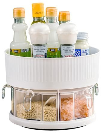 CheurYae Lazy Susan - Portaspezie doppio per giradischi, multifunzione, con vassoio rotante per condimenti, colore: bianco