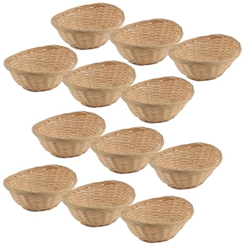 JEUIHAU 12 cestini per il pane in bambù, 17,8 x 14,9 cm, piccoli cestini ovali in bambù naturale, per pane, frutta e snack