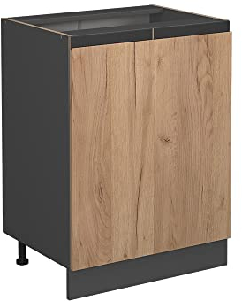 Vicco Küchenunterschrank R-Line, Küchenkommode, Goldkraft Eiche/Anthrazit, AP Marmor