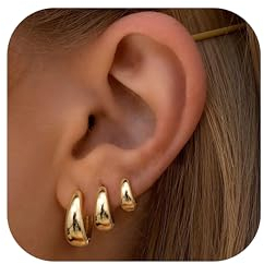 Chriscoco 3Pairs Gold Hoop Earrings Set for Women Chunky Gold Hoop Earrings 14K Gold Filled Hypoallergenic Small Huggie Hoop Earrings