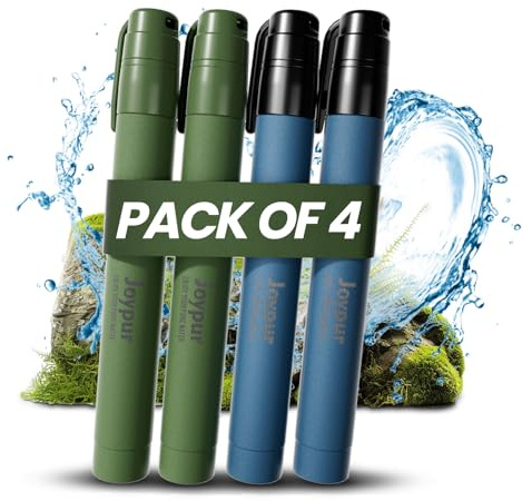 Joypur® Paille Filtrante de Survie- Purificateur d'Eau pour Randonnée Camping Bushcraft - Filtre à Eau de Poche, Materiel Militaire Accessoires Survivalisme Equipement Kit. (bleu*2 et vert*2)