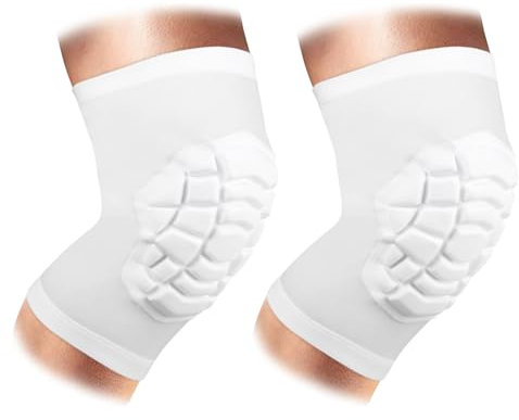 ZODEYI Wrestling Knee Pad Short Knee Sleeve Knee Compression Sleeve 2 Pcs for Football Basketball Volleyball (White_L_2pcs)