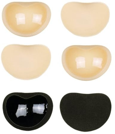 JZK 3 Pairs Self-Adhesive Bra Pads, Bikini Swimsuit Push Up Bra Inserts, Removable Lift up Bra Pads Inserts, Reusable Padding Inserts Breast Enhancer, Black and Beige
