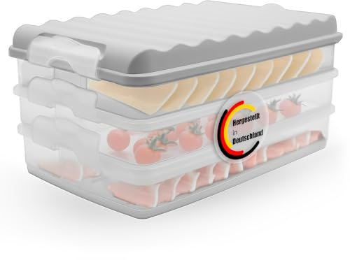 BigDean 3 Stück Aufschnittboxen für Kühlschrank Größe M – Aufbewahrung von Wurst, Käse u.v.m. – stapelbare Aufschnittdosen Made in Germany