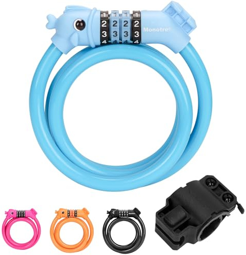 Monotre Bike Cable Lock, 3.9 FT, 4-Digit Resettable Code, Anti-Theft, Blue