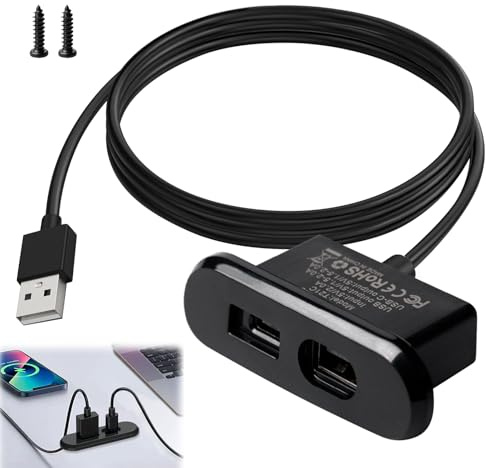 USB C skrivbord kraft, panelmontering förlängningskabel 5 V/2 A USB/typ C inbäddad laddningsport, USB-inbyggt uttag för soffa bord sängbord arbetsbench kontor, 1,5 m