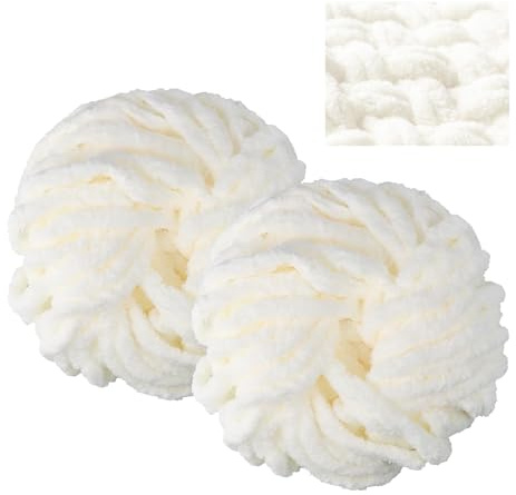 Chunky Wool Yarn, 2pcs Soft Chunky Blanket Yarn for Crocheting and Knitting, 2cm Thick, 250g X 2 for Cats' Bed, Dolls, Blankets, Pillow Cushions, Bags, Hats, and Rugs (White)