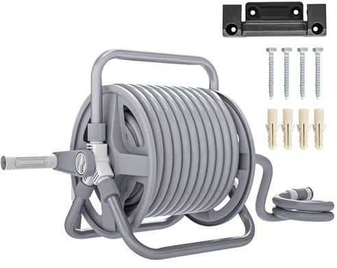 Outsunny Dévidoir enrouleur de tuyau d'arrosage avec 20m et tuyau d'entrée de 2m, à poser ou à fixer au mur, buse de pulvérisation réglable 2 en 1