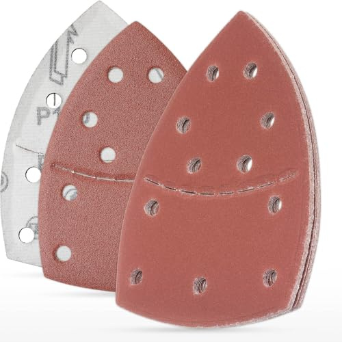 YoiYee 20Pcs Mouse Detail Sanding Sheets, 11-Hole Triangle Sandpaper Set | Size 152x105mm, P120 to P400 grit mix, aluminium oxide abrasive, hook and loop backing, fits palm and multi sanders