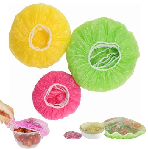Duoleimi 90 Pezzi di Pellicola Trasparente con Elastico, coperture per Alimenti, coperture riutilizzabili, coperture Colorate per Verdure, Barbecue, Hotel