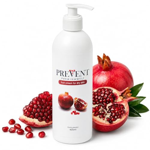 Premiumwelt Premiumwelt PREVENT Fußpflegecreme 400 ml – Feuchtigkeitsspendende Creme mit Granatapfel-Extrakt für trockene und raue Füße