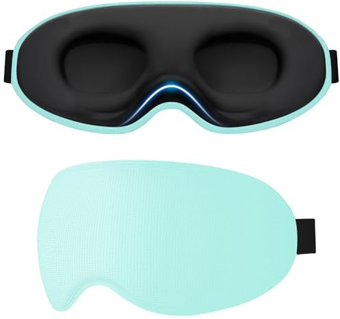 Gritin Mascherina per Dormire per Donna e Uomo, 3D Mascherina Maschera Occhi per Dormire per Bloccare la Luce, Pressione Zero, Design Ergonomico, Ultra Morbido e Confortevole-Verde Acqua