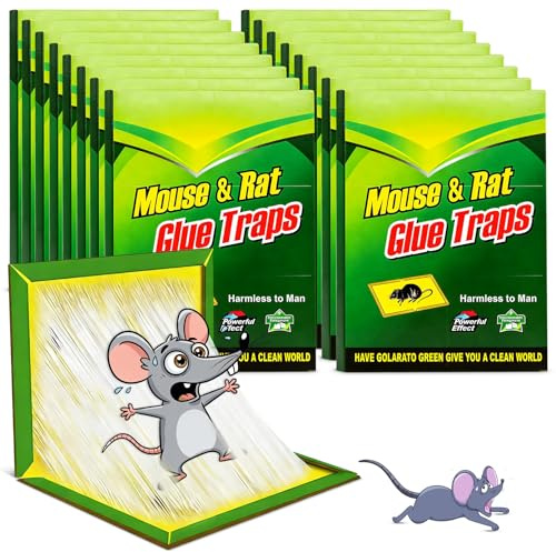 Trampa Pegamento Ratones 16 Piezas, Trampas Adhesivas para Ratones y Ratas, Pegamento Ultra Fuerte, Trampa Sin Veneno Anti Roedores, Placas Adhesivas para Interior y Exterior Hogar Cocina Jardín