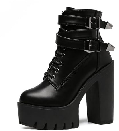 KVWSXD Botas de Tobillo con Plataforma para Mujer Cordones con Correas de Hebilla Doble Tacón Grueso y Cuña Estilo Gótico Punk
