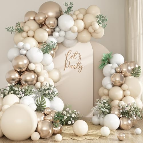 Ballonggirlang beige champagne guld, ballonger beige, 97 stycken ballonger beige champagne guld vita ballongset för födelsedagsdekoration boho bröllop könsfest dekoration