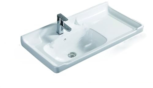 Lavabo de Salle de Bain/évier de Cuisine Blanc à encastrer sous Plan pour céramique Robinetterie et Plan de Travail Inclus Convient pour Une Utilisation en extérieur Restaurant buanderie Bar Dimensio
