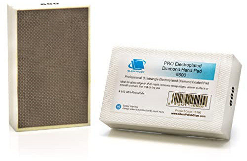 GLASS POLISH PRO Diamond Hand Polishing Pad, Grit 600 Ultra Fine Foam Sanding Block for Smoother Finish and Delicate Sanding of Glass, Tiles, Ceramics, Concrete, Granite, Marble, and More - GP15100