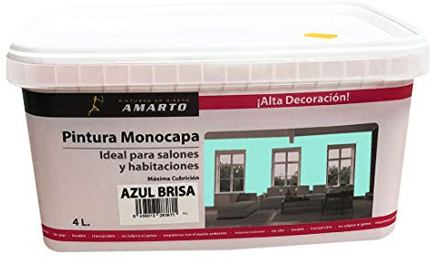 Pintura Monocapa en cubetas, para decoracion de interiores y exteriores de yeso, cemento, escayola, etc. … (4L, AZUL BRISA)