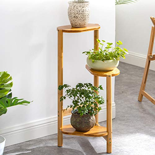 Présentoir De Fleur De Plante Support De Rangement En Bambou Pour Étagère De Pot En Plein Air Intérieur 3 Pots Titulaire Support De Plante à 3 Niveaux Support Suspendu Échelle (Couleur du bois)