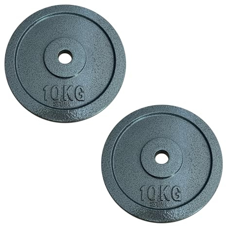 Chase Fitness 10kg Cast Iron Weight Plates 2.5-20kg For 1 Barbells and Dumbbells Weight Lifting Grip Plates (10kg x 2)