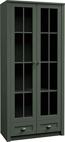 Furniture24 Vitrine Prowansja W2S Schrank 2 türiger Vitrinenschrank mit 2 Schubladen Wohnzimmer (Grün)