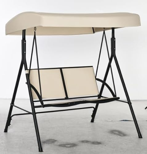 Outsunny Dondolo da Giardino a 2 Posti, Dondolo da Esterno con Tettuccio Regolabile e Seduta in Texteline, 140x118x162cm Beige