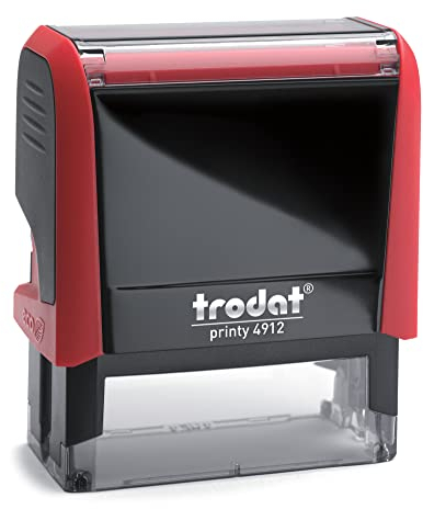 Stempel Personalisiert Trodat Printy 4912 – Firmenstempel Selbst Erstellen mit 5 Zeilen Text – Gehäuse Feuerrot, Abdruck 47x18 mm