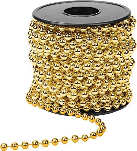 KAHEIGN Ghirlanda di Perline di Natale, 10m Oro Catena di Perline di Plastica 5mm Fili di Perle Artificiali Rotolo di Ghirlanda di Perline di Natale per L'albero di Natale Vacanza Decorazione
