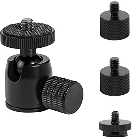 FAEFTY Mini Ball Head Tripod Head Ballhead with 1/4 Hot Shoe Mount Adapter and 1/4 to 3/8 Screw for Camera/Tripod/Monitor/Light