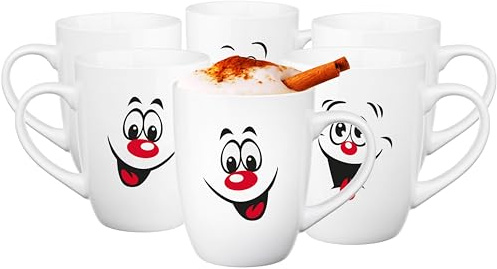 Glasmark Krosno kaffemugg vit med handtag mugg keramik mugg set 6-delad kaffemugg temugg roliga smileys 300 ml