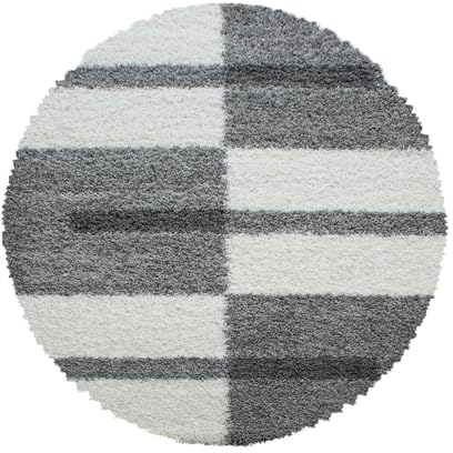 HomebyHome Runder Shaggy Teppich 200 cm - Hochflor Grau und Weiß Extra Weich und Flauschig - Bettvorleger für Wohnzimmer, Schlafzimmer, Küche, Flur - Carpet, Halı, Kilim