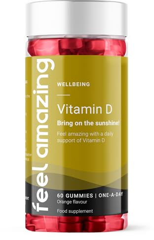 Feel Amazing Vitamin D Gummies, Vegetarian-Friendly, High Strength 25mcg, Supports Immune System, Bone & Muscle Health, 60 Count (2 Month Supply) (1)