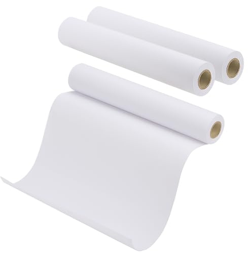 KEILEOHO Lot de 3 rouleaux de papier à dessin blanc de 30 cm x 15 m, 70 g pour croquis, peinture chevalet, écriture