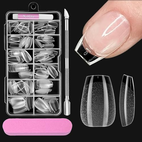 Venares 120 Stück Extra Kurze Nail Tips für Gelnägel, 12 Größen Full Cover Nail Tips Kurz, Soft Gel Tips mit Kleber Nagelfeile Nagelpuffer Nagelhautschieber, Sarg Nageltips für Gelnägel