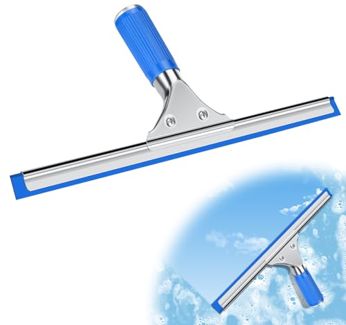 Fensterabzieher Profi, Edelstahl Fensterwischer mit Gummilippe, Duschabzieher Schwarz für Dusche, Badezimmer, Spiegel, Glas-Reinigung,Fliesen,Fensterreinigung,Duschabzieher, Fensterreiniger 35 cm,Blau