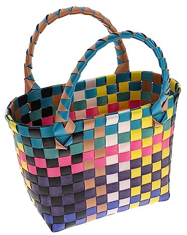 FELTECHELECTR Woven Storage Basket with Handles Small Portable Picnic Basket for Fruit Snacks and Household Organization Pvc Material Rustic Style